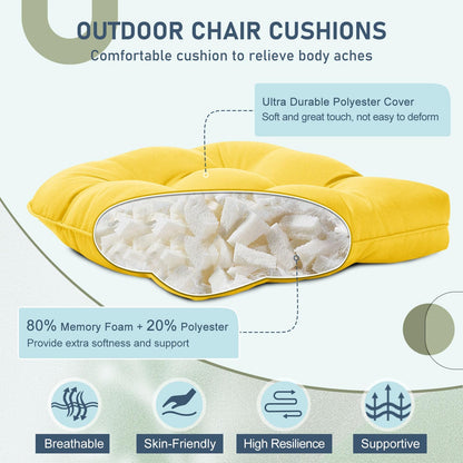 downluxe Outdoor Chair Cushions Set of 2 for Patio Furniture, Water Resistant Tufted Overstuffed Patio Furniture Cushions, Thick Outdoor Seat Cushion, 19" X 19" X 5", Yellow