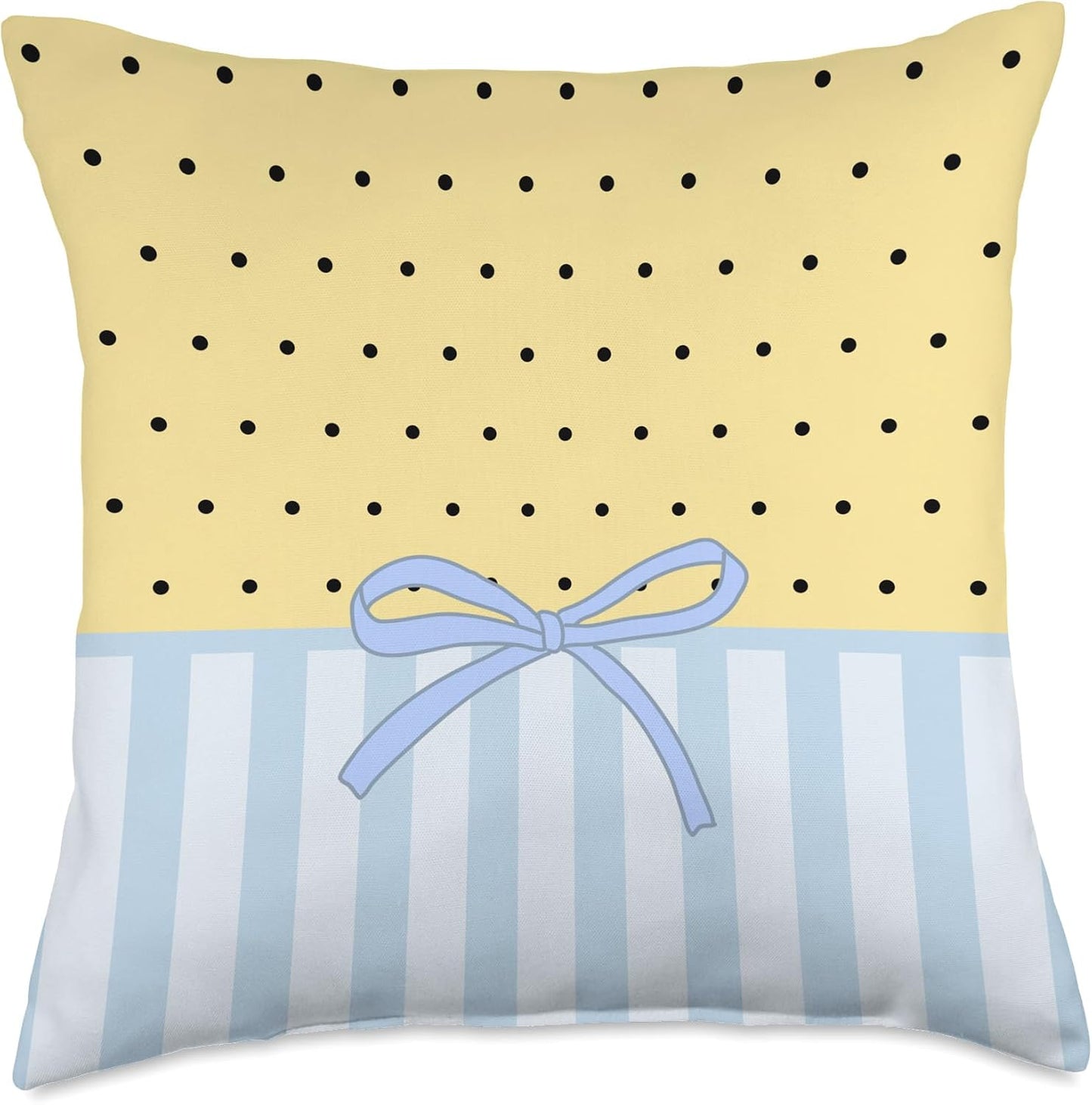 Black Polka Dot Butter Yellow Cute Coquette Bow Blue Striped Throw Pillow