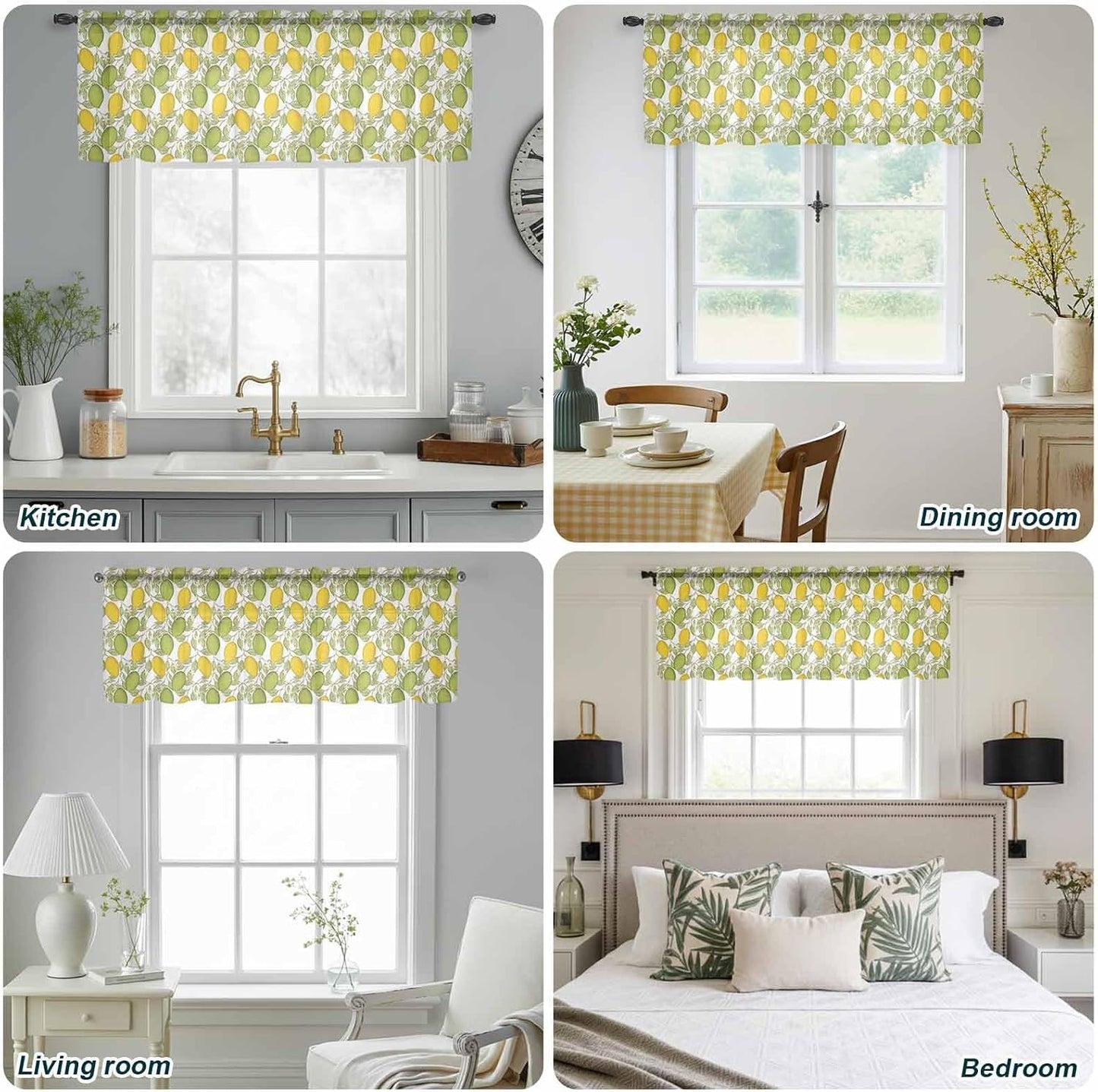 Sheer Window Valance Lemon Leaves Semi Voile Short Curtain Rod Pocket Flower Floral Bouquet Valances Window Treatment for Bedroom Living Room Kitchen 54x18in