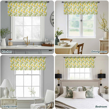 Sheer Window Valance Lemon Leaves Semi Voile Short Curtain Rod Pocket Flower Floral Bouquet Valances Window Treatment for Bedroom Living Room Kitchen 54x18in