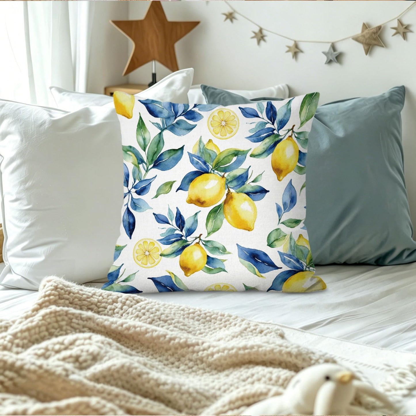 Lemon Pillow Covers 18x18 Decor,Yellow Mediterranean Lemon Decor Throw Pillow Cover,Summer Coastal Decoration for Girls Teen Room College Sofa Couch Bedroom Home