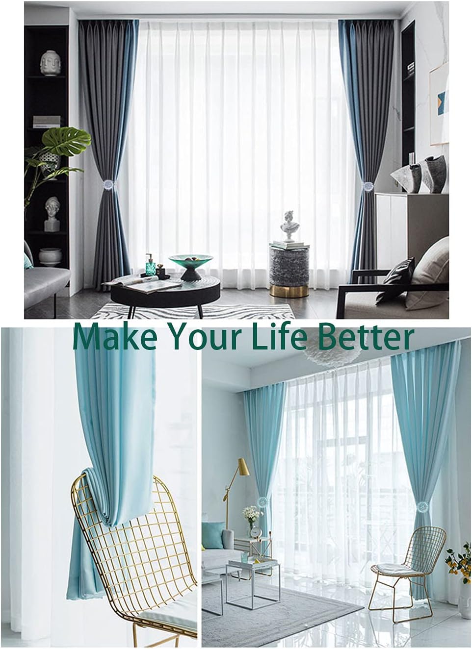 Magnetic Tiebacks for Curtains, 2 Pack Sparkling Crystal Flower Curtain Tiebacks Curtain Buckle Clips with High-Elastic Spring Wire for Home Office Decoration (Yellow & White)