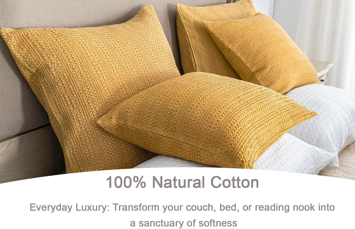 26x26 Pillow Covers Boho Euro Shams Set of 2 Decorative Throw Pillow Covers Cotton Large Square Pillowcase for Couch Bed, Yellow