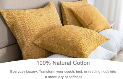 26x26 Pillow Covers Boho Euro Shams Set of 2 Decorative Throw Pillow Covers Cotton Large Square Pillowcase for Couch Bed, Yellow