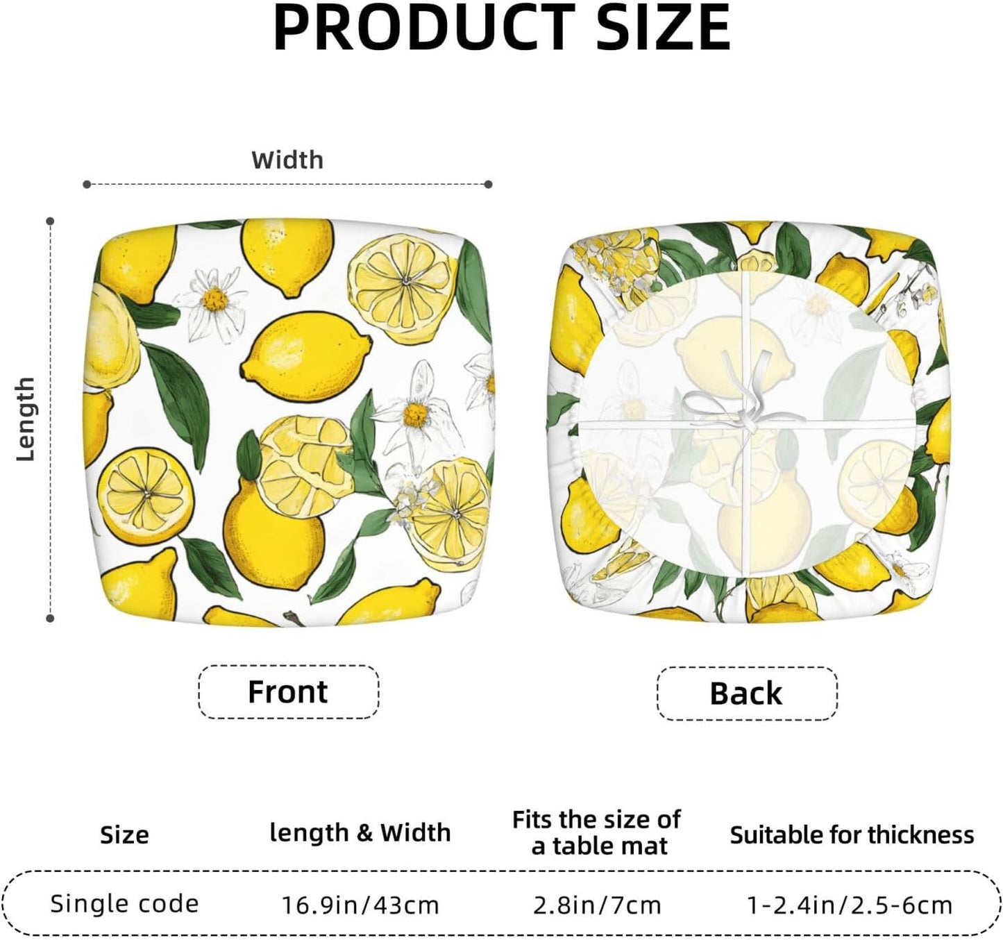 Square Chair Seat Covers Set of 4, Yellow Lemons Chair Covers with Elastic Ties, Soft Stretch Removable Universal Chair Protector Seat Cushion Slipcovers for Dining Room Kitchen Office