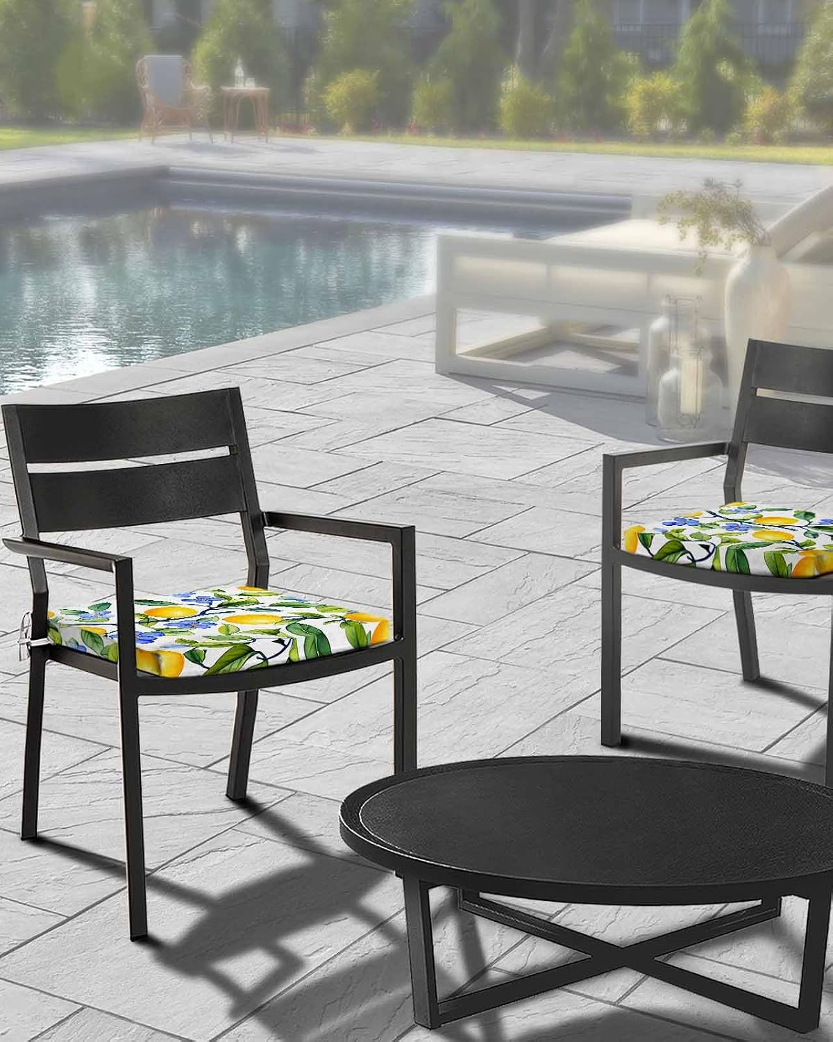 2 PCS Stretch Patio Outdoor Cushion Covers Watercolor Summer Lemon on White Sofa Couch Seat Chair Slipcovers for Garden,Green Leaves Waterproof Cushion Cover Replacement Furniture Protector