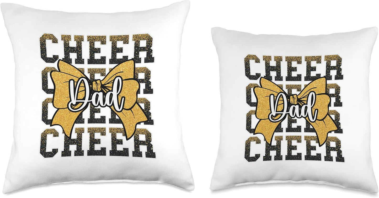 Cheer Dad Daddy Bow Sport Cheerleader Cheerleading Yellow Throw Pillow