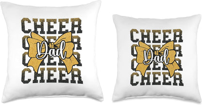 Cheer Dad Daddy Bow Sport Cheerleader Cheerleading Yellow Throw Pillow