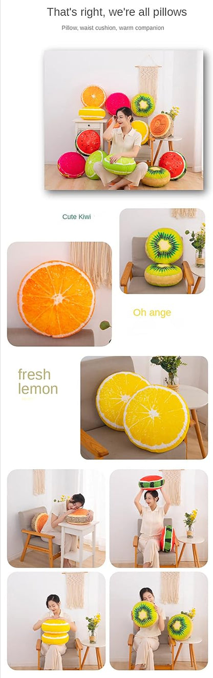 Fruit Pillow Home Sofa Pillow Plush Cushion Shaped Round Cushion Pillow.(13 inches, Yellow - Lemon)