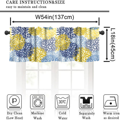 YCness Blue Yellow Floral Curtain Valances for Kitchen Window, Boho Dahlia Flowers Rod Pocket Valance Windows Treatments Farmhouse Short Toppers Curtains 54x18 Inch 1 Panel