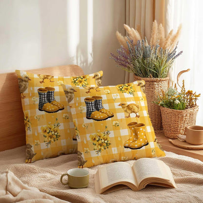 Duck Yellow Gingham Throw Pillow Covers 18x18 Inch, Set of 2 | Spring Farmhouse Square Cushion Cases for Couch Bedroom Nursery | Easter Farm Animal Home Decor, Decorative Pillowcases
