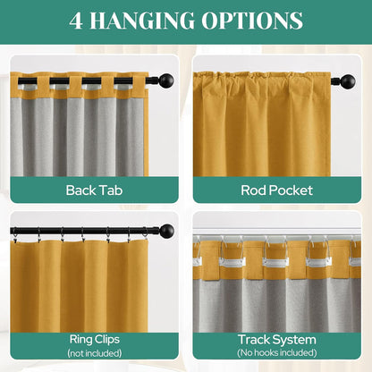 HOMEIDEAS 100% Chenille Blackout Curtains for Bedroom Yellow Curtains 63 Inch Length 2 Panels for Living Room Thermal Insulated Rod Pocket & Back Tabs Window Drapes, W52 x L63