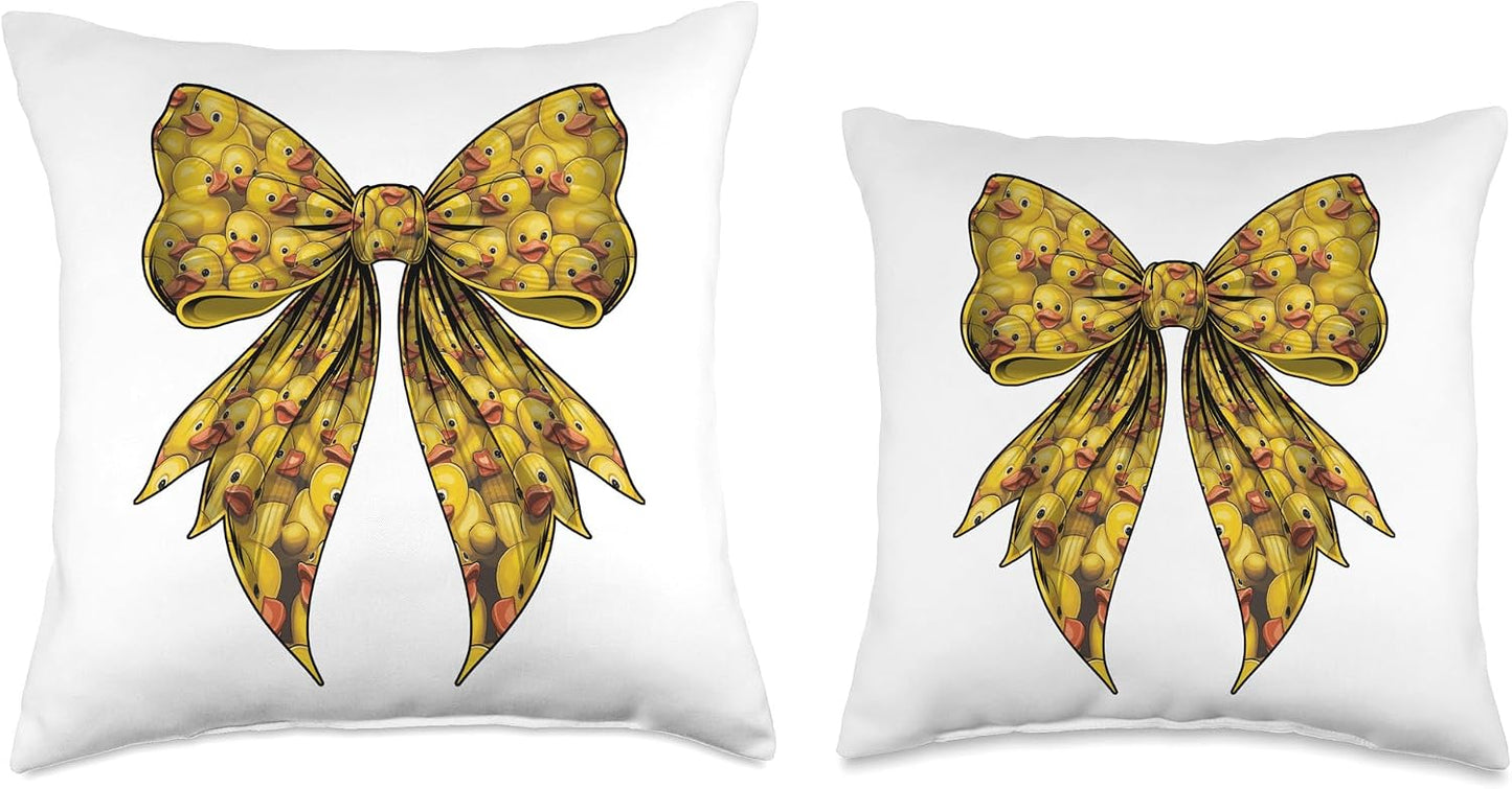 Coquette Bow Cute Yellow Rubber Duck Duck Lover Pattern Throw Pillow