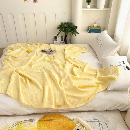 LGYKUMEG Cotton Throw Blanket 100% Muslin Blanket for Couch Breathable Gauze All Season Soft and Lightweight,Yellow,42x42 inch