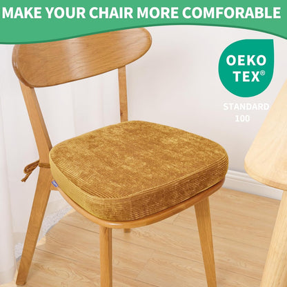 2.5" Thick Chair Cushions for Dining Chair, Corduroy High Density Foam Kitchen Chair Pads, U Shaped Indoor Seat Cushions with Ties & Non-Slip Backing, Washable Cover, 17''x16.5'', Yellow
