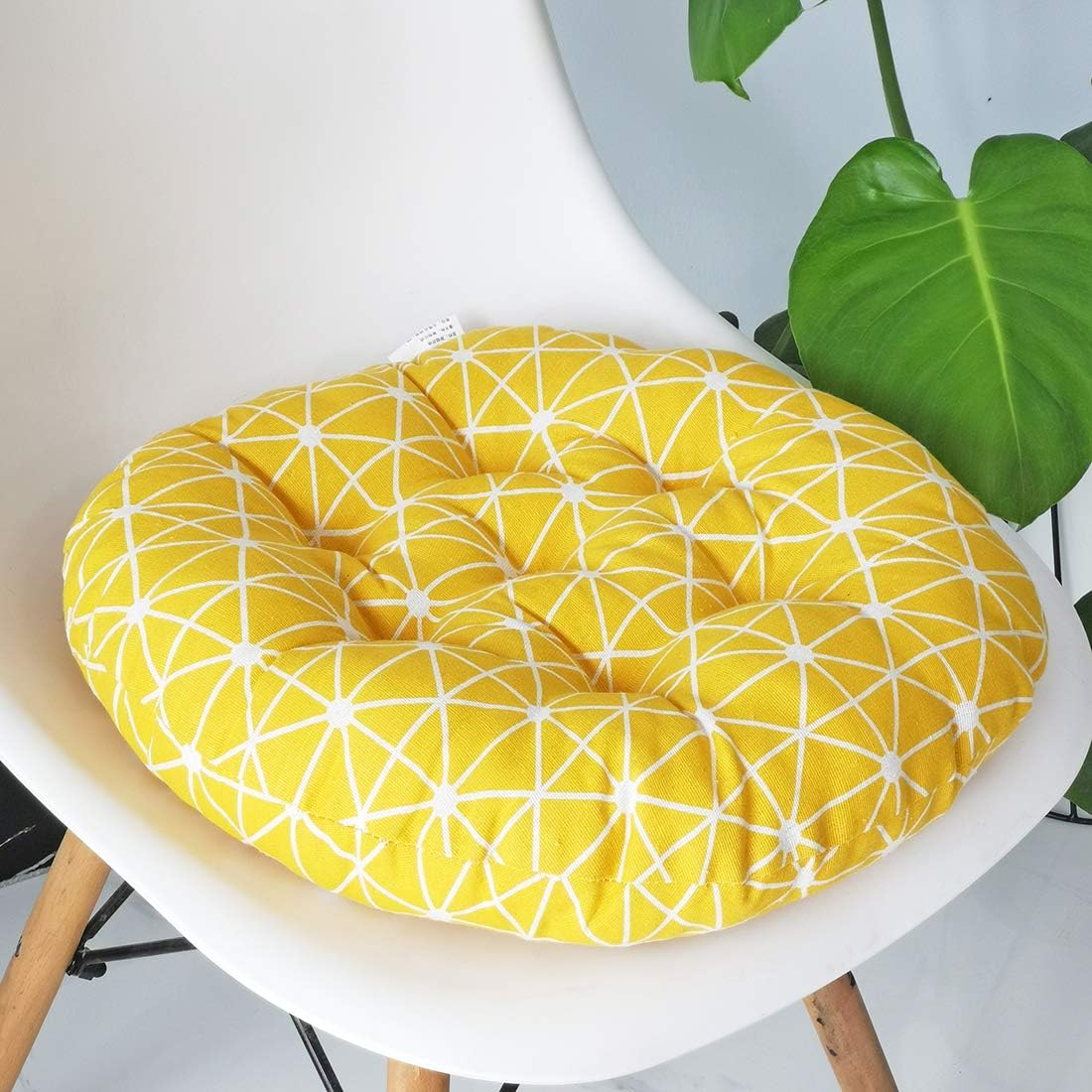 vctops Bohemian Soft Round Chair Pad Garden Patio Home Kitchen Office Seat Cushion Grid Yellow Diameter 16"