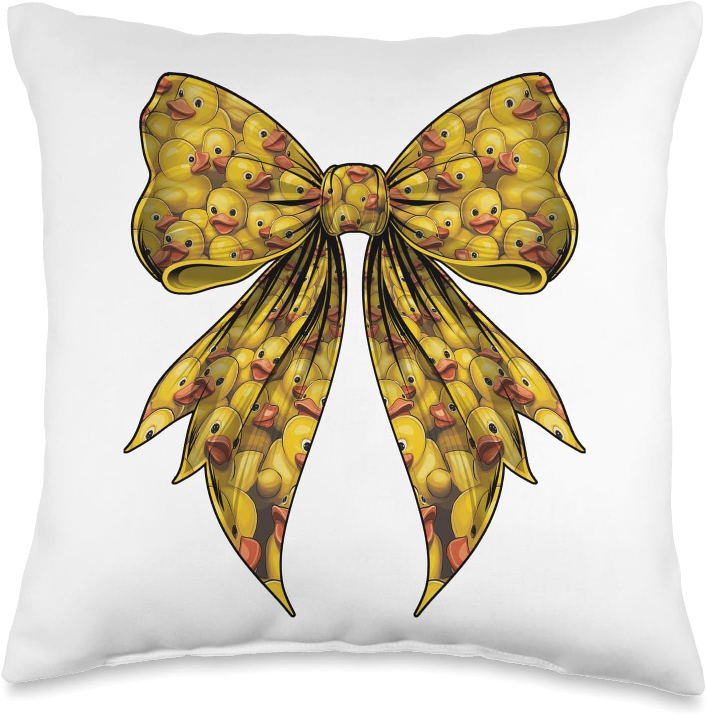 Coquette Bow Cute Yellow Rubber Duck Duck Lover Pattern Throw Pillow