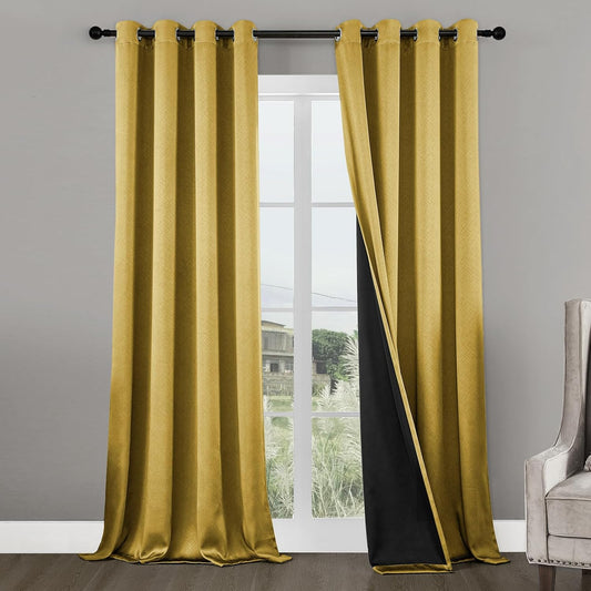 Mustard Yellow Blackout Curtains for Bedroom and Living Room 2 Panels Set 52 inches Wide 84 inches Length Thermal Insulate Curtains, Cold or Heat and Full Light Blocking Curtains