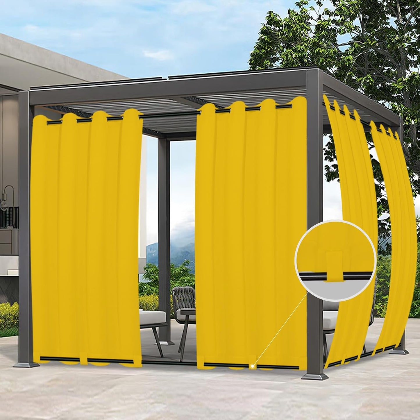 Easy-Going Outdoor Curtains Waterproof Windproof Weatherproof Curtain for Patio, Cabana, Porch, Pergola and Gazebo, Grommet Top and Tab Bottom Drape, 1panel, 54x96 inch, Yellow