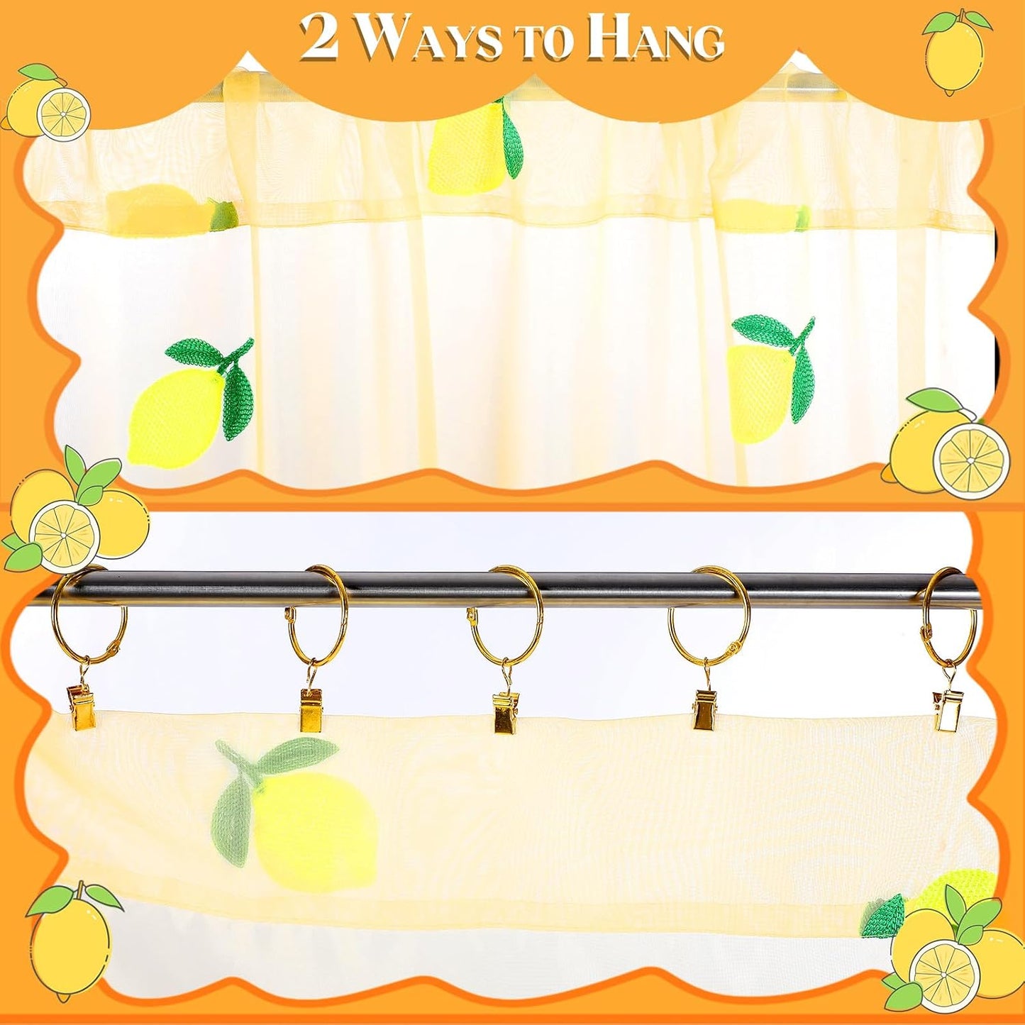 Tegeme 2 Panels Lemon Sheer Curtains for Girl Boy Bedroom 84 Inches Long Embroidered Voile Curtains Decorative Coquettish Sheer Shades Linen Window Decor for Summer Home Party Office