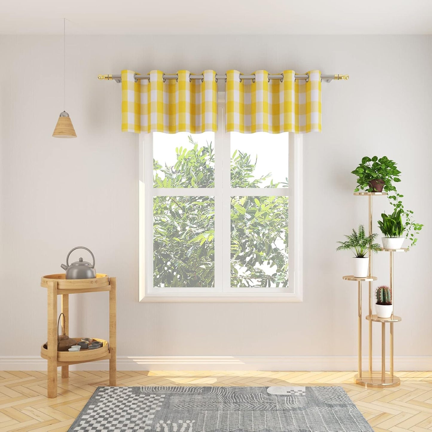 Valance 18 inch Buffalo Check Curtain Valance Gingham Plaid Living Room Window Curtain Panels Bedroom Checker Drapes Grommet Top Window Treatment 2 Panels Yellow and White