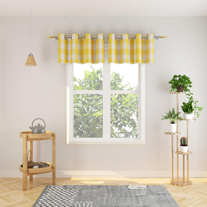 Valance 18 inch Buffalo Check Curtain Valance Gingham Plaid Living Room Window Curtain Panels Bedroom Checker Drapes Grommet Top Window Treatment 2 Panels Yellow and White