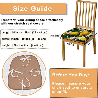 Lemon Floral Chair Seat Covers, Stretch Removable Spandex Cushion Covers, Stylish Decorative Slipcovers for Kitchen Dining Room Decor 4PCS