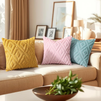 decorUhome Fall Couch Throw Pillow Covers 18x18 Set of 2, Decorative Soft Plush Faux Fur Wool Accent Pillow Covers for Modern Farmhouse Bed Sofa Living Room, Mustard Yellow