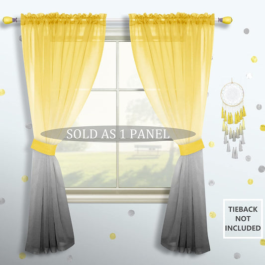 Yellow and Grey Curtains for Bedroom Set of 1 Panel Pole Pocket Faux Linen Semi Sheer Drapes Ombre Voile Curtains for Living Room Dining Room Girls Bedroom 52 x 63 Inch Length Yellow and Gray