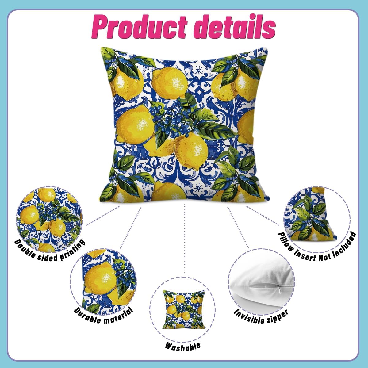 2 PCs Italian Lemon Throw Pillow Covers 18x18, Lemon Gifts Lemons Decor Pillow Cases Decorative Cushion Covers Pillowcase Nursery Living Room Home Decor for Car Couch Bed