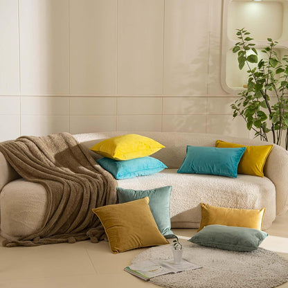 JUSPURBET 18x18 Pillow Covers Set of 2 Decorative Throw Pillow Covers Case for Couch Sofa Bed Soft Velvet Cushion Covers with Hidden Zipper for Home Decor Living Room,Lemon