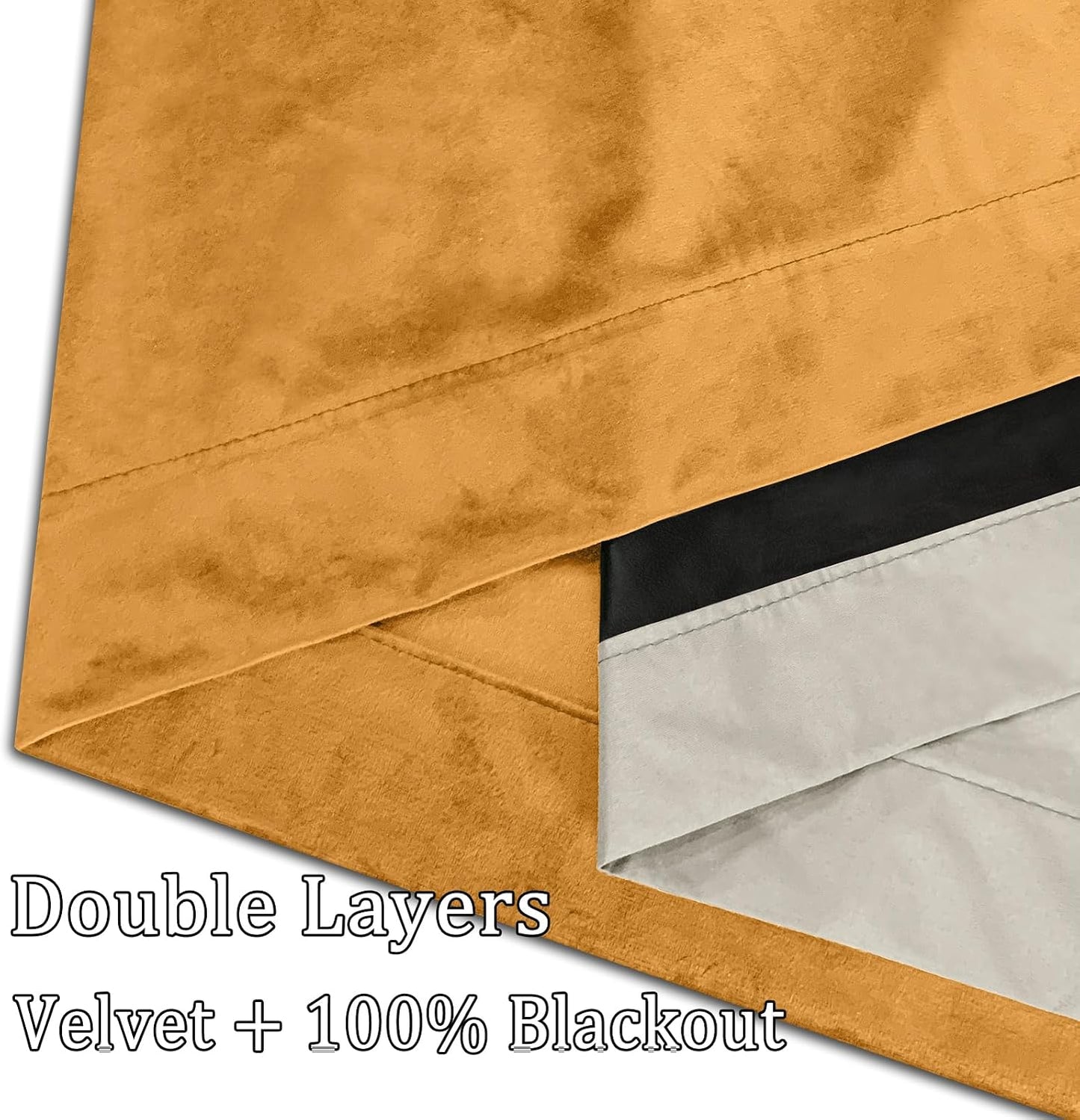 100% Full Blackout Velvet Curtains with Liner 63 inch Long 2 Panels for Living Room, Thermal Insulated Energy Saving Room Darkening Grommet Window Drapes for Bedroom, 42x63 Golden Yellow