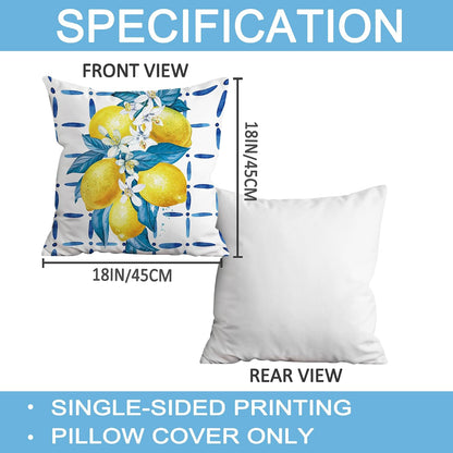 FUTBU Lemon Throw Pillow Covers 18x18 Inch Set of 4, Bule Diamond Check Farmhouse Cushion Case, Hello Summer Party Holiday Decoration for Sofa Couch