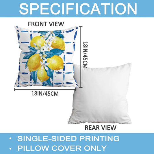 FUTBU Lemon Throw Pillow Covers 18x18 Inch Set of 4, Bule Diamond Check Farmhouse Cushion Case, Hello Summer Party Holiday Decoration for Sofa Couch