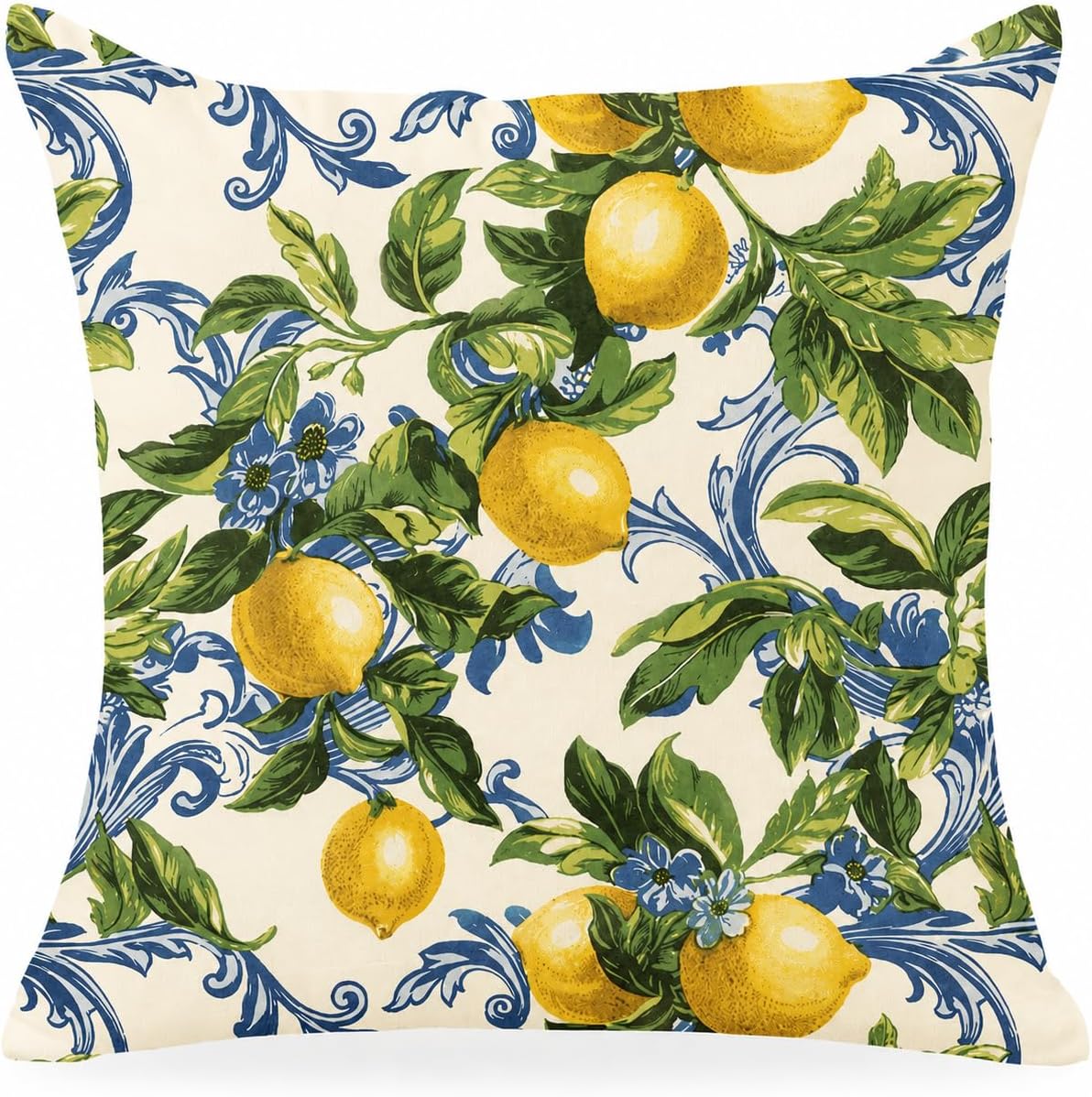 Lemon Throw Pillow, 18x18 Inch Decorative Pillow with Insert Included, Mediterranean Citrus Botanical Accent Pillow, Farmhouse Home Decor Cushion for Sofa Couch Bed (LS-008)
