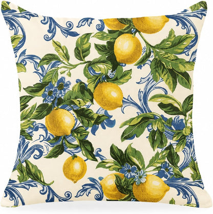 Lemon Throw Pillow, 18x18 Inch Decorative Pillow with Insert Included, Mediterranean Citrus Botanical Accent Pillow, Farmhouse Home Decor Cushion for Sofa Couch Bed (LS-008)