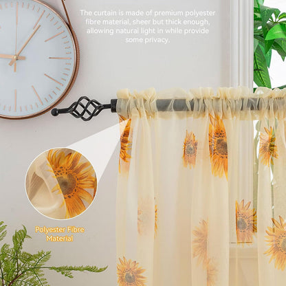 Sheer Curtains, 2PCS Sun Flower Floral Voile Sheer Curtain Soft Light Weight Window Panel 39x78in Sunflower Window Panel for Bedroom Living Room Kitchen Decor(Yellow)