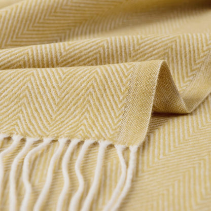 BOURINA Decorative Herringbone Faux Cashmere Fringe Throw Blanket Lightweight Soft Cozy for Bed or Sofa Farmhouse Outdoor Throw Blankets, 50" x 60", Light Yellow