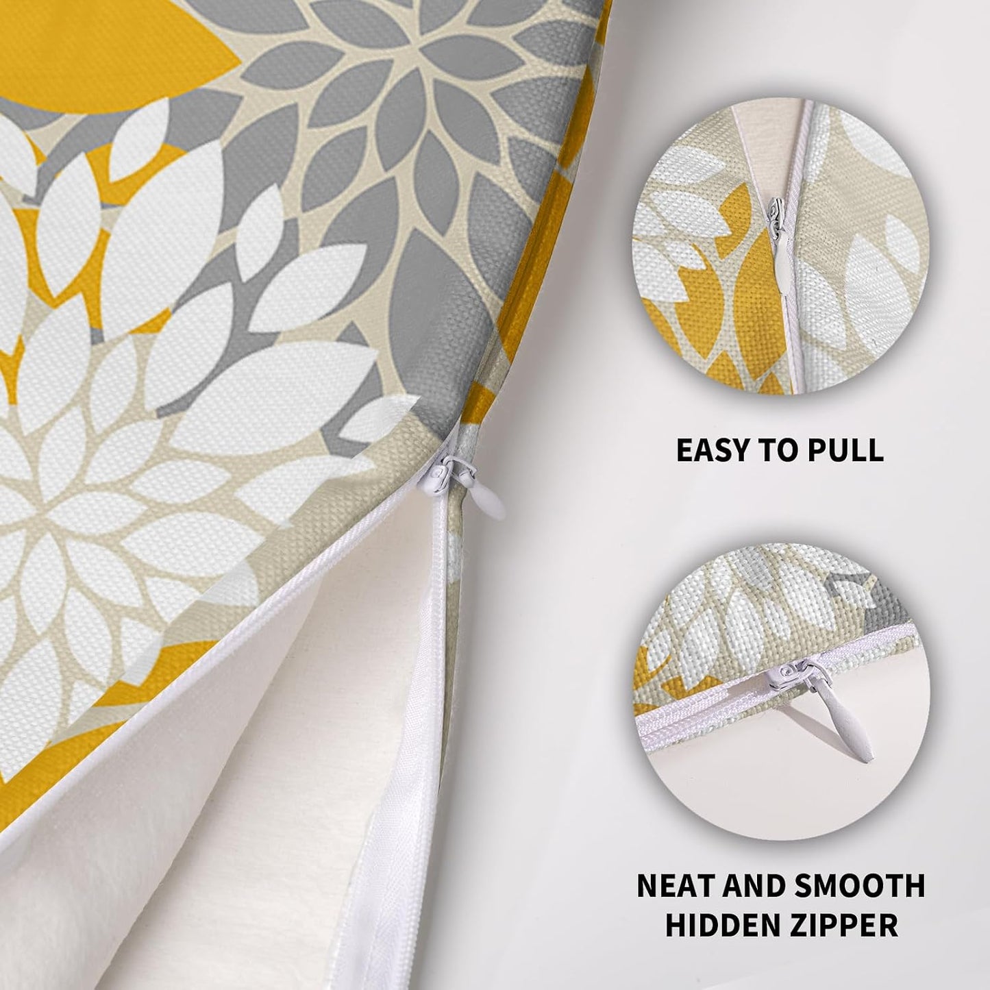 Yellow White Grey Gray Pillow Covers 18X18 Inch Set of 2, Modern Geometry Dahlia Floral Print Decorative Throw Pillow Covers Outdoor Farmhouse Cushion Case for Home Couch Sofa Bed Decoration