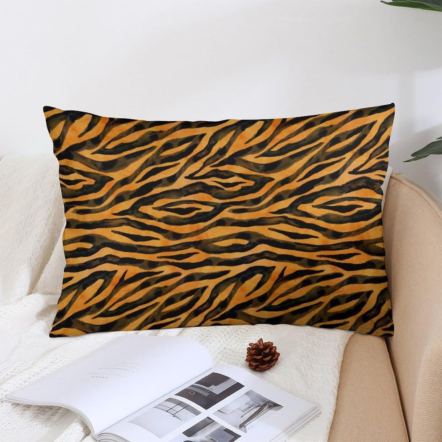 Throw Pillow Covers Queen Size Set of 2 Tiger Fur Cushion Case Black Yellow Orange Brown Stripe Wildlife Pillowcase Animal Skin Pattern Standard Pillow Cover for Bed Sofa 20x30 Inch