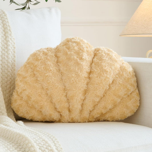 Shell Pillow, Seashell Throw Pillow Room Decor for Couch Bed, Shell Pillows Soft Plush Pillow, Sea Shell Decorative Beach Cushion Pillows (Cream Yellow, 14 X 11 Inches)