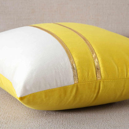 WACOMECO Velvet Throw Pillow Covers - Pack of 2 Soft Decorative Cushion Covers Cases with Gold Leather for Sofa Bedroom Livingroom Car, 18 x 18 in, Yellow and White