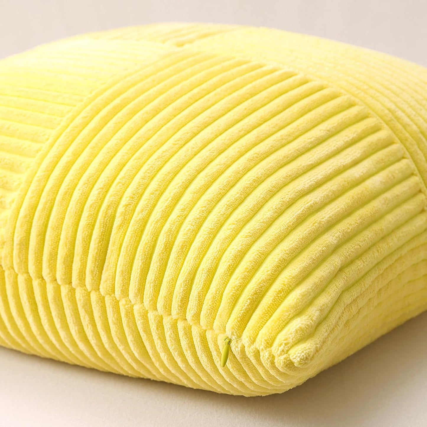 OTOSTAR Set of 1 Decorative Throw Pillow Cover Soft Corduroy Solid Square Pillow Case Boho Striped Cross Patchwork Textured Cushion Cover for Sofa Car Patio Bedroom Living Room 20x20 Inch, Yellow