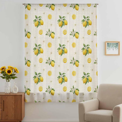 Sheer Curtains 63 Inches Long for Living Room/Bedroom, Cute Lemon Summer Rod Pocket Voile Kitchen Curtains & Drapes Window Treatment 1 Panel, 52"W x 63"L Farmhouse Floral Retro Linen Texture