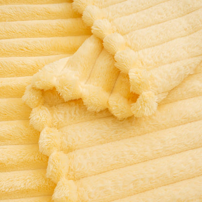Vessia Flannel Fleece Throw Blanket for Couch,Sofa,Bed, 300GSM Striped Light Yellow Throw Blanket for Adults and Kids, Super Soft Warm Cozy Lightweight Home Decor for All-Season(50x70inch)