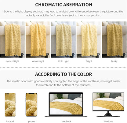 BOURINA Mustard Throw Blanket 50x60 Inches Throw Textured Solid Soft Sofa Couch Decorative Knit Blanket