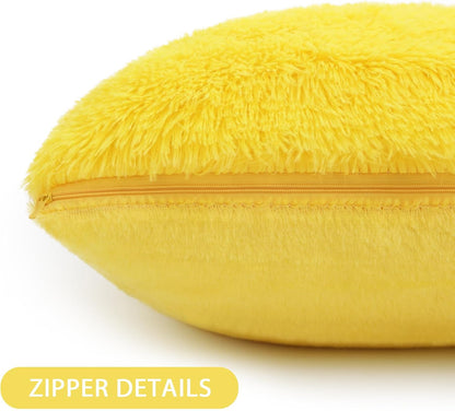 BBiggood Yellow Throw Pillow Covers, Pack of 2 Luxury Soft Faux Fur Throw Pillow Covers Decorative Pillow Covers for Home Decor Couch Living Room Bed Furry Plush Pillow Cover Set, 16 x 16 Inch