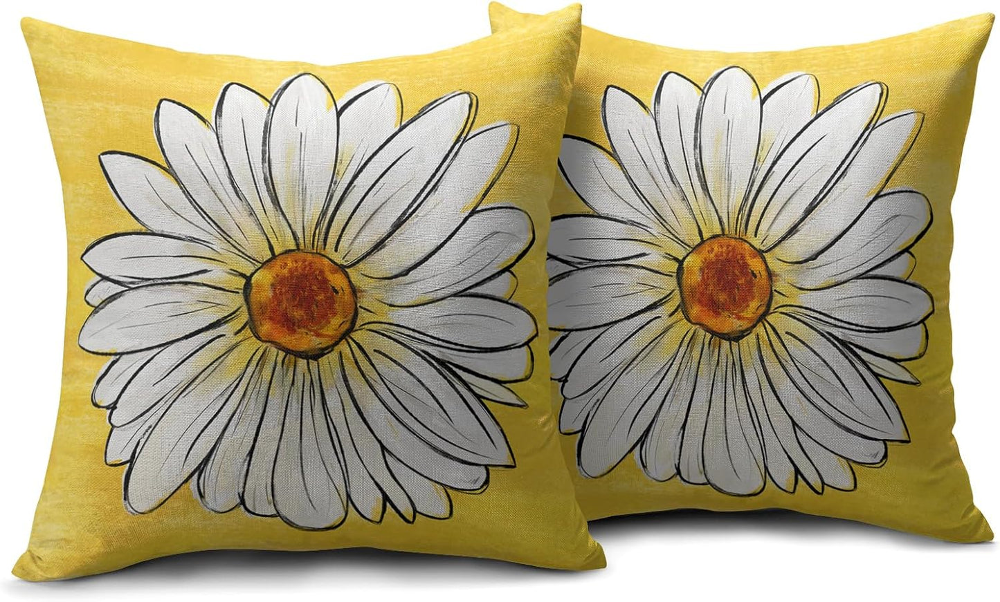 Robvobe Spring Daisy Pillow Covers 18x18 Set of 2 Cute Floral Yellow Summer Outdoor Decorative Throw Pillows Farmhouse Flower Pillowcases Linen Cushion Case Decor for Home Sofa Couch Bed