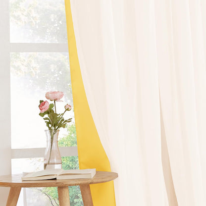 PONY DANCE Blackout Curtains - Curtains 84 inches Long with Sheer Overlay Nursery Panels for Bedroom/Living/Dining Room, 52 W by 84 L, Lemon Yellow, 2 Pieces