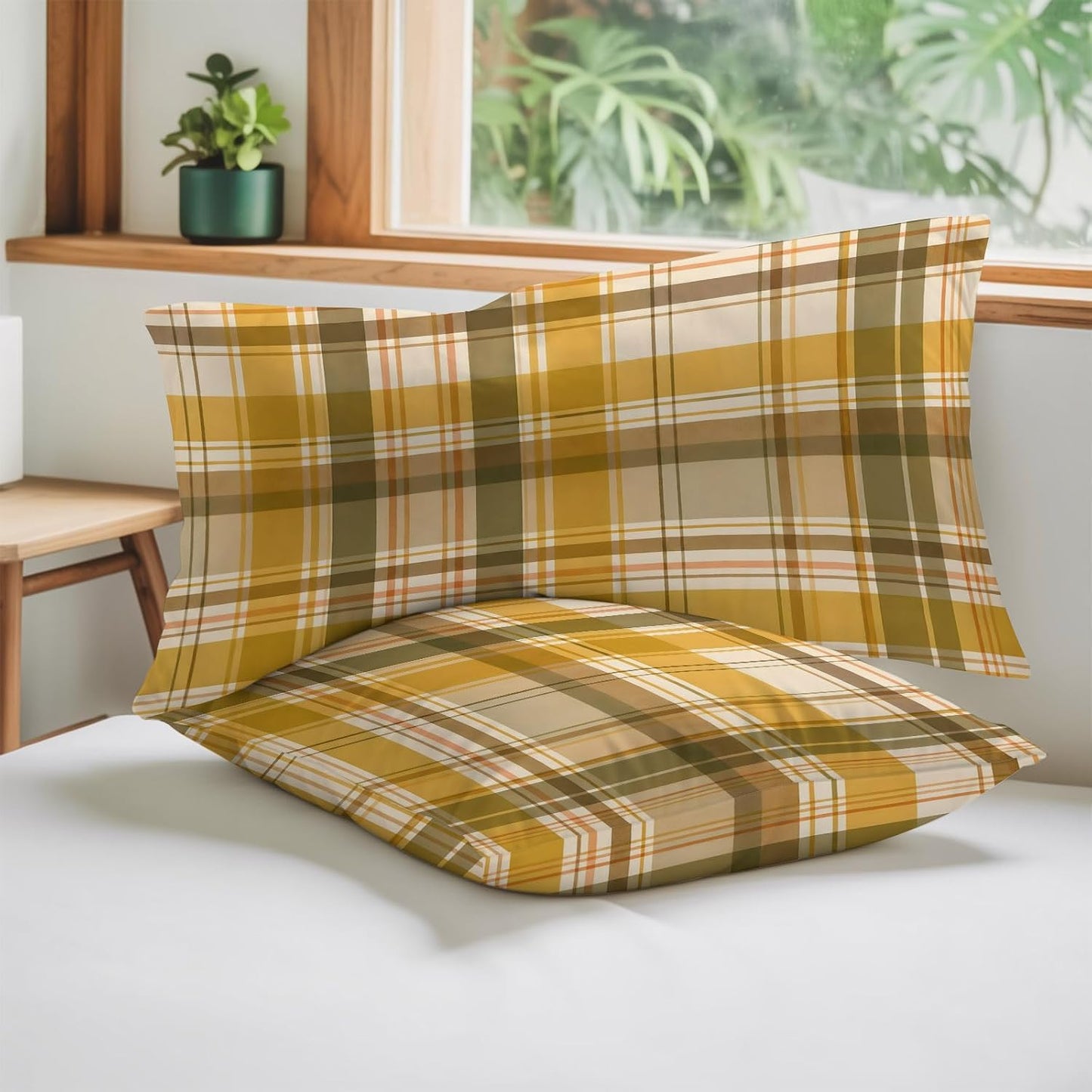 T&H XHome Pastoral Plaid Pillow case 20x40 Inch Fall Check Thanksgiving Yellow Soft Short Plush Pillowcases with Envelope Closure Pillow Cover Bed Pillow Shams for Bed Sofa Car 1PC